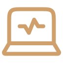 A laptop icon displaying a medical pulse line on the screen, representing healthcare data formatted for AI engines.