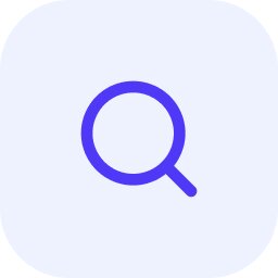 A purple magnifying glass icon representing search engine discovery and online research.