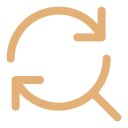 A minimalist line-art icon featuring circular arrows combined with a magnifying glass.