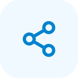 A blue network share icon representing social media connectivity and content distribution.