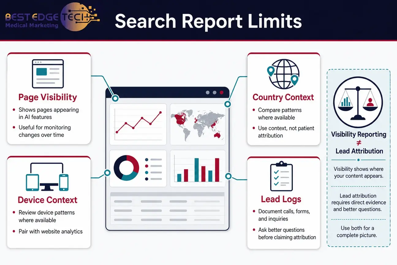 Infographic explaining how Search Console-style AI visibility reports relate to lead attribution.